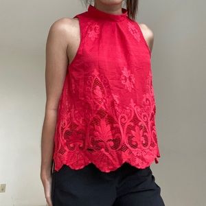 Lace Tank Top Red